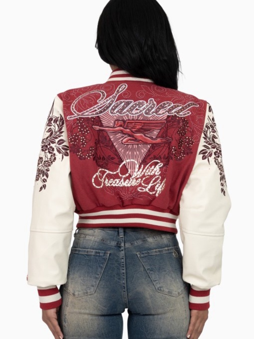 Red & White Embroidered Varsity Jacket